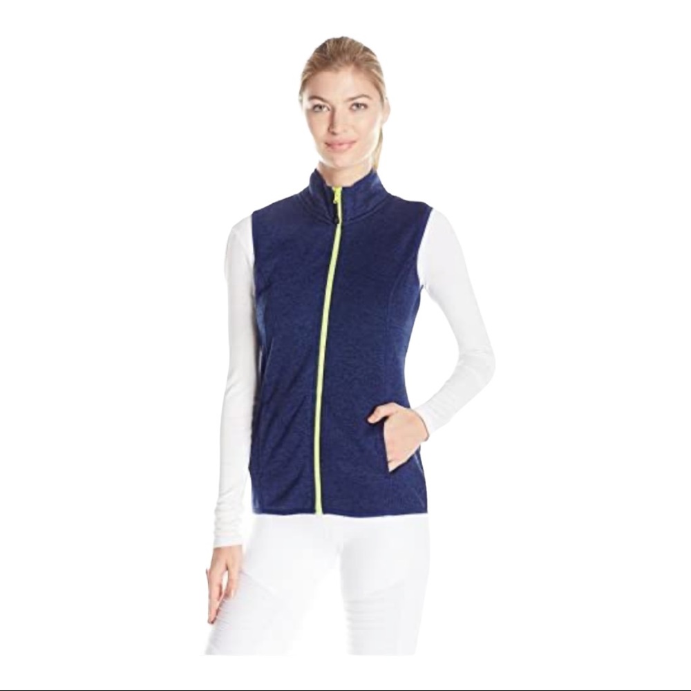 NWT HEAD Sweater VEST XS Snow Leopard Medieval BLUE Heather w Yellow Trim